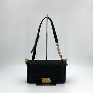 HW0895 Chanel Leboy 24k black diamond logo chain shoulder bag 24*7*14cm hardware